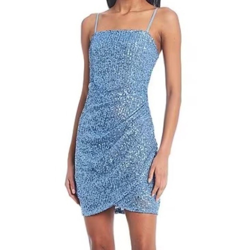 Honey and Rosie Sequin Dress Women Large Blue Tulip Wrap Mini Bodycon HOCO dress